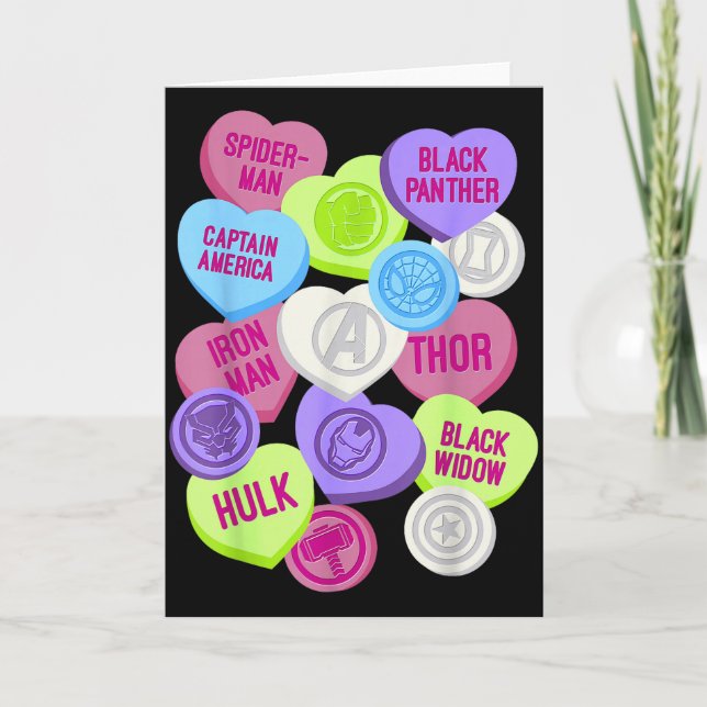 Marvel Avengers Symbols Candy Hearts Valentines Da Card (Front)