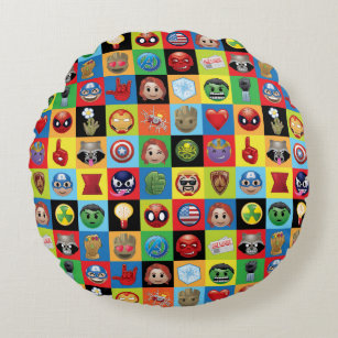 Marvel Emoji Characters Grid Pattern Round Pillow