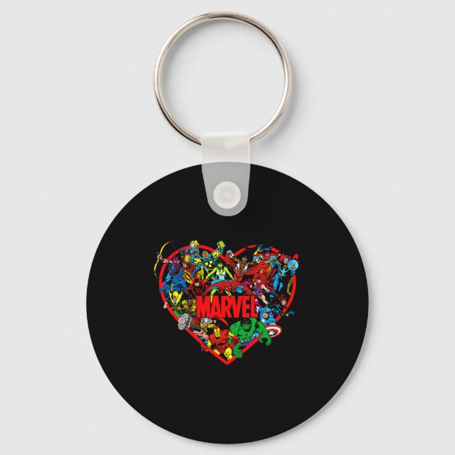 Marvel Valentines Day Group Shot Heart Mashup  Keychain (Front)