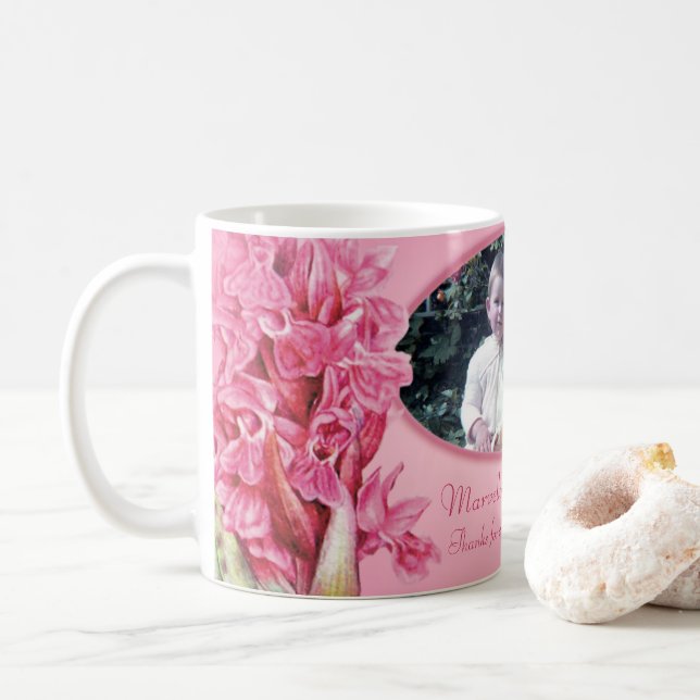 Marvellous mom pink orchid flower art  coffee mug (With Donut)