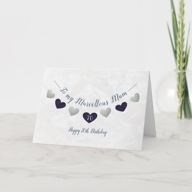 Marvellous mum 70th birthday bunting & crystal card (Front)