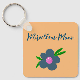 ‘Marvellous Mum’ Boho Indigo Blue Flower Keychain 