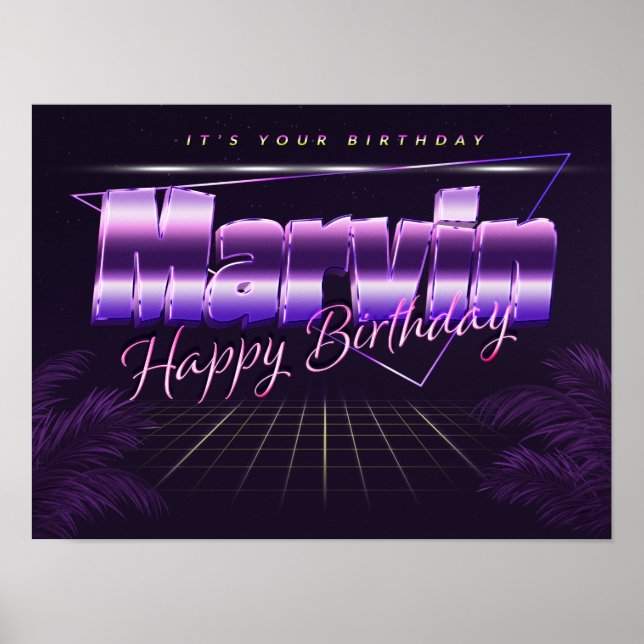 Marvin Name Vorname lila retro Poster Geburtstag (Front)