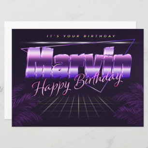 Marvin Nom Prénom lila retro Carte Anniversaire