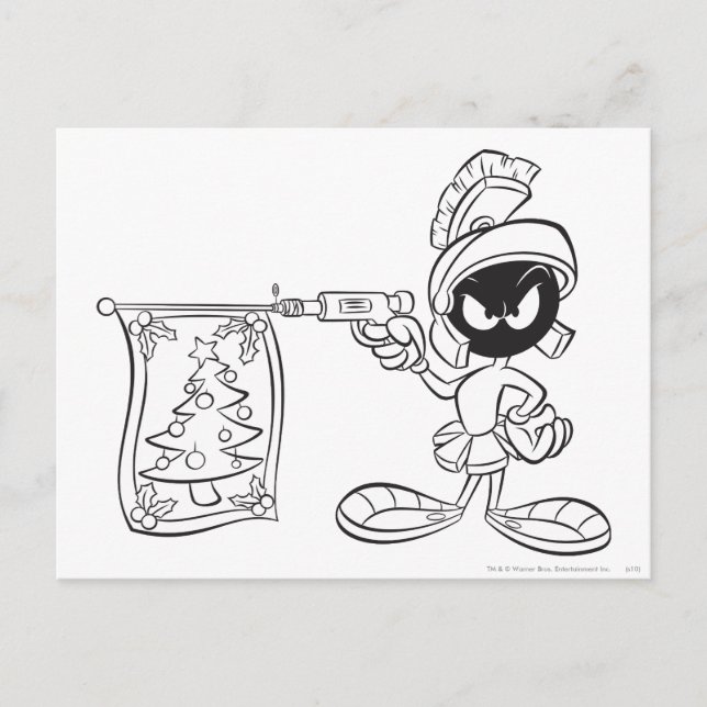 MARVIN THE MARTIAN™ Christmas Tree Pop Gun Holiday Postcard (Front)
