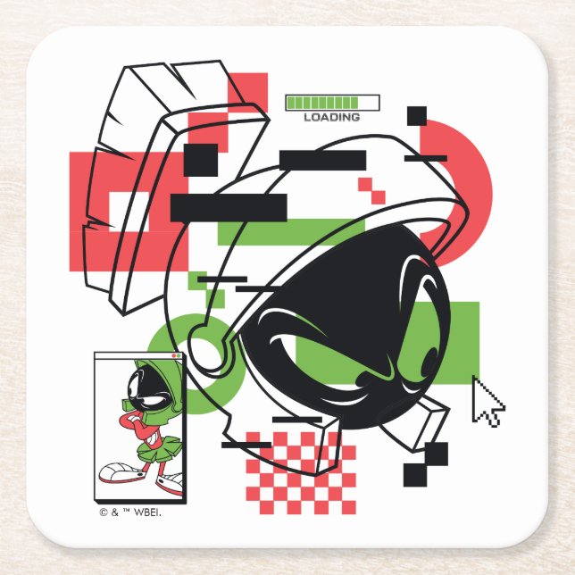 MARVIN THE MARTIAN™ Glitch Square Paper Coaster (Front)