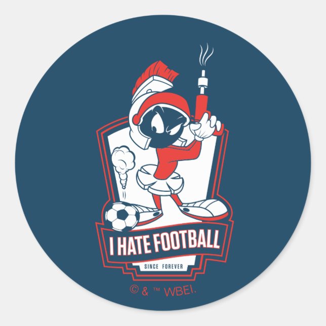 MARVIN THE MARTIAN™ "I Hate Football" Graphic Classic Round Sticker (Front)