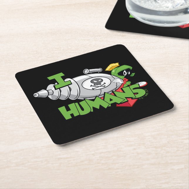 MARVIN THE MARTIAN™ I Laser Humans Square Paper Coaster (Angled)