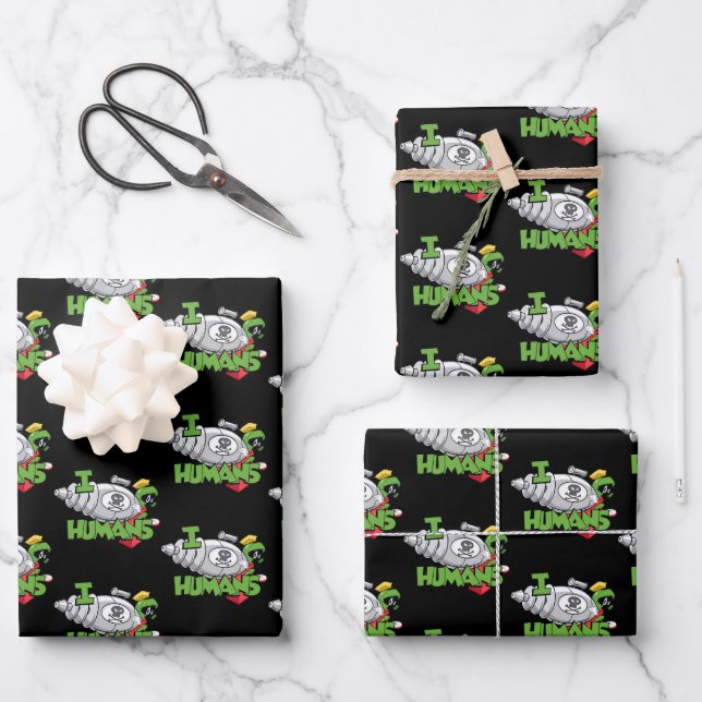 MARVIN THE MARTIAN™ I Laser Humans Wrapping Paper Sheet (Front)