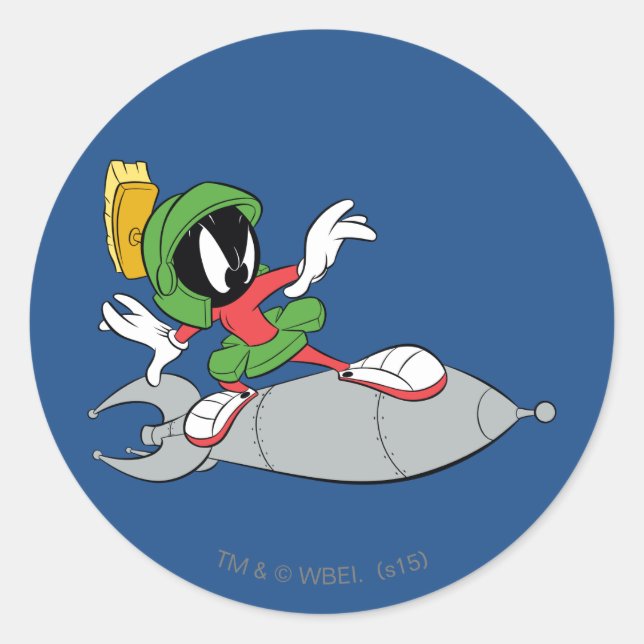 MARVIN THE MARTIAN™ Riding Rocket Classic Round Sticker (Front)