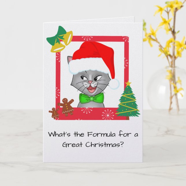 Marvin the Math Cat Funny Christmas Greeting Card (Yellow Flower)