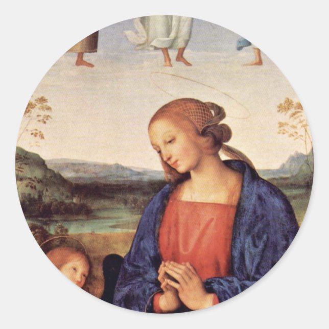 Mary Adoring The Child With The Archangel Gabriel Classic Round Sticker (Front)