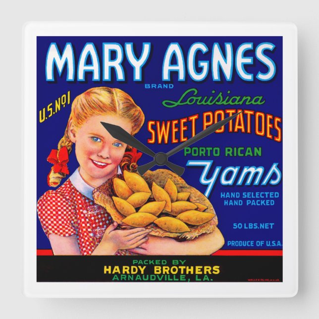 Mary Agnes Louisiana Yams Square Wall Clock (Front)