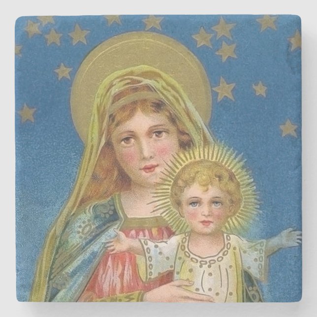 Mary and Baby Jesus Vintage Christmas Stone Coaster (Front)