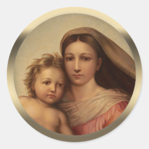Mary and Jesus child Sistine madonna Prang CC0970 Classic Round Sticker