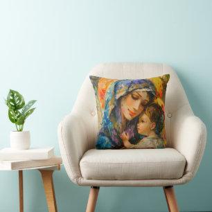 Mary and Jesus Expressionism Throw Pillow