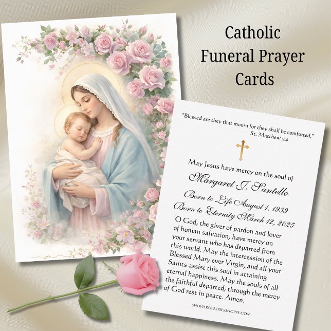 Mary and Jesus Floral Funeral Memorial Holy Card - (Creator Uploaded)