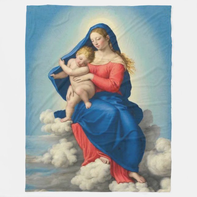 MARY and JESUS in the CLOUDS Fleece Blanket (Front)