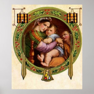 Mary And Jesus With Holly Poster