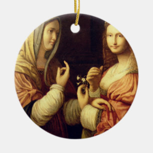 Mary and Martha (oil on panel) Ceramic Ornament