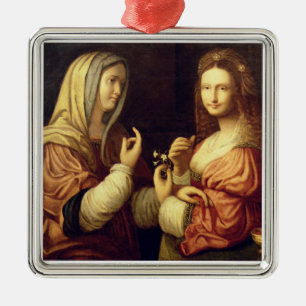 Mary and Martha (oil on panel) Metal Ornament