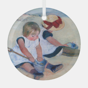 Mary Cassatt Children Playing on the Beach 1884  Glass Ornament