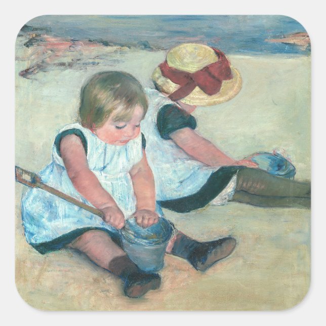 Mary Cassatt - Children Playing on the Beach Square Sticker (Front)