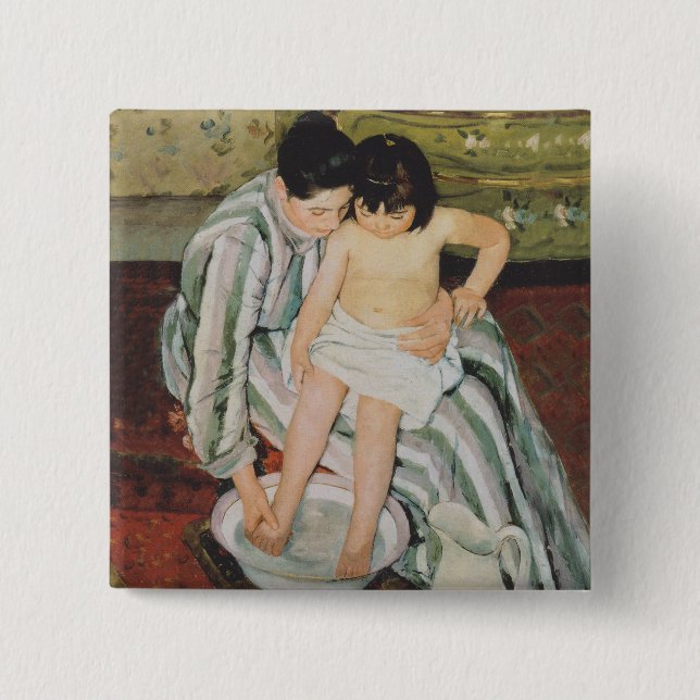 Mary Cassatt Child's Bath Painting 2 Inch Square Button (Front)