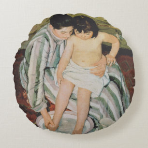 Mary Cassatt Child's Bath Painting Round Pillow