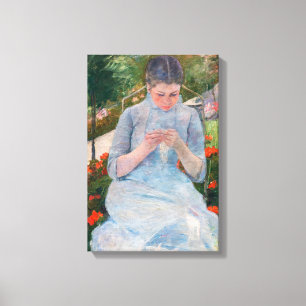 Mary Cassatt - Girl sewing in a Garden Canvas Print