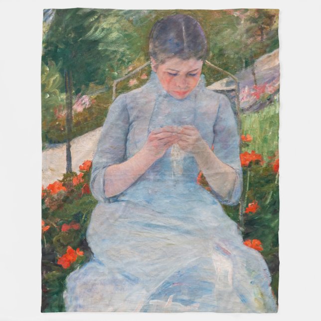 Mary Cassatt - Girl sewing in a Garden Fleece Blanket (Front)
