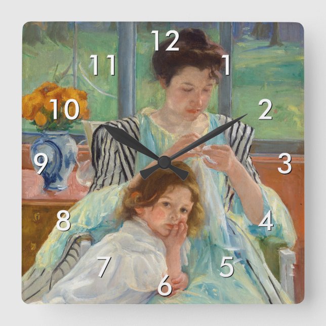 Mary Cassatt - Young Mother Sewing Square Wall Clock (Front)
