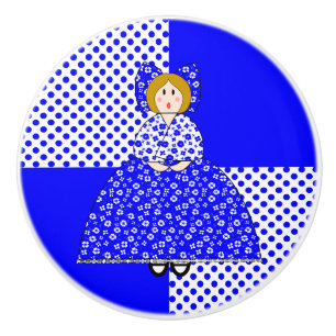 Mary Doll With Blue Polka Dot Background Ceramic Knob