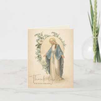 Mary Floral Catholic Funeral Condolence Thank You Card