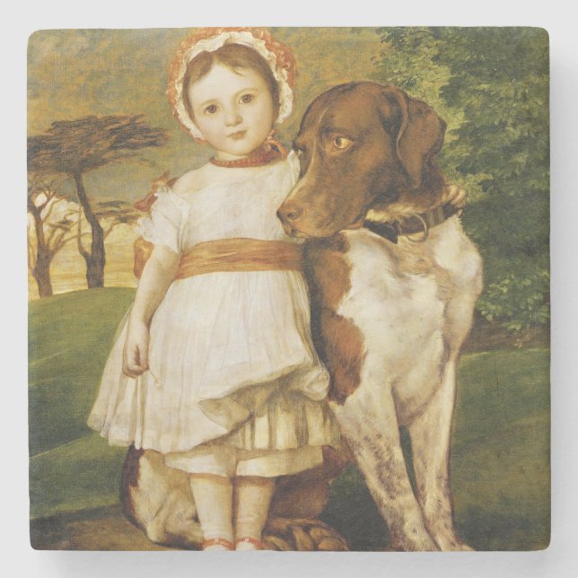 Mary Fox With Her Spanish Pointer Dog (G.F. Watts) Stone Coaster (Front)