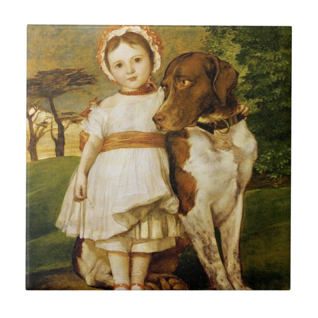 Mary Fox With Her Spanish Pointer Dog (G.F. Watts) Tile (Front)