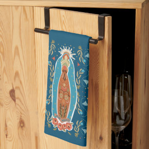 Mary Garden Blessed Mother Ave Maria Navy Blue Kitchen Towel
