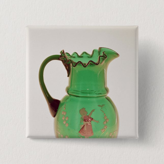 Mary Gregory green jug with fired enamel 2 Inch Square Button (Front)