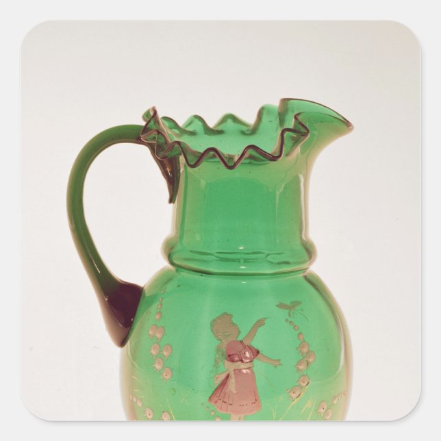 Mary Gregory green jug with fired enamel Square Sticker (Front)