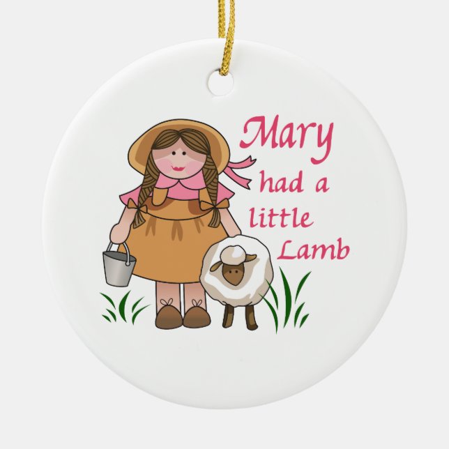 MARY HAD A LITTLE LAMB CERAMIC ORNAMENT (Front)