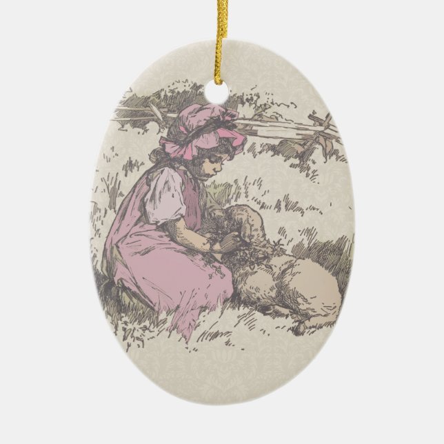 Mary Had a Little Lamb Nursery Rhyme Ceramic Ornament (Front)