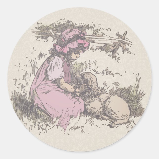 Mary Had a Little Lamb Nursery Rhyme Classic Round Sticker (Front)