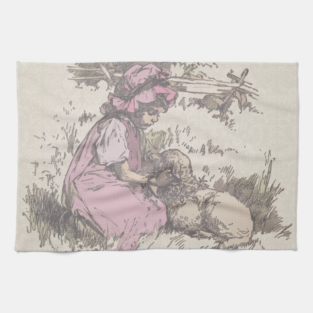 Mary Had a Little Lamb Nursery Rhyme Kitchen Towel (Horizontal)