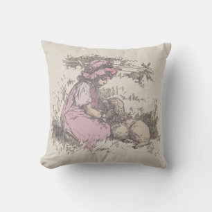 Mary Had a Little Lamb Nursery Rhyme Throw Pillow