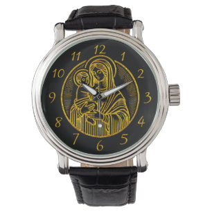 Mary Holding Jesus in Serene Gold Watch