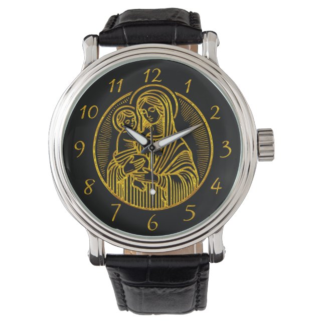 Mary Holding Jesus in Serene Gold Watch (Front)