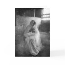 Mary holding Jesus in Stable Greeting Card