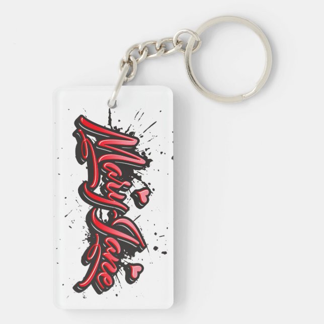 Mary-Jane red Heart Graffiti Key Supporters Keychain (Back)