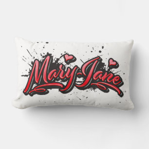 Mary-Jane red Heart Graffiti Kissen lang Lumbar Pillow