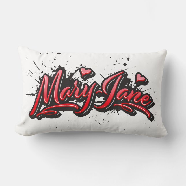 Mary-Jane red Heart Graffiti Kissen lang Lumbar Pillow (Front)